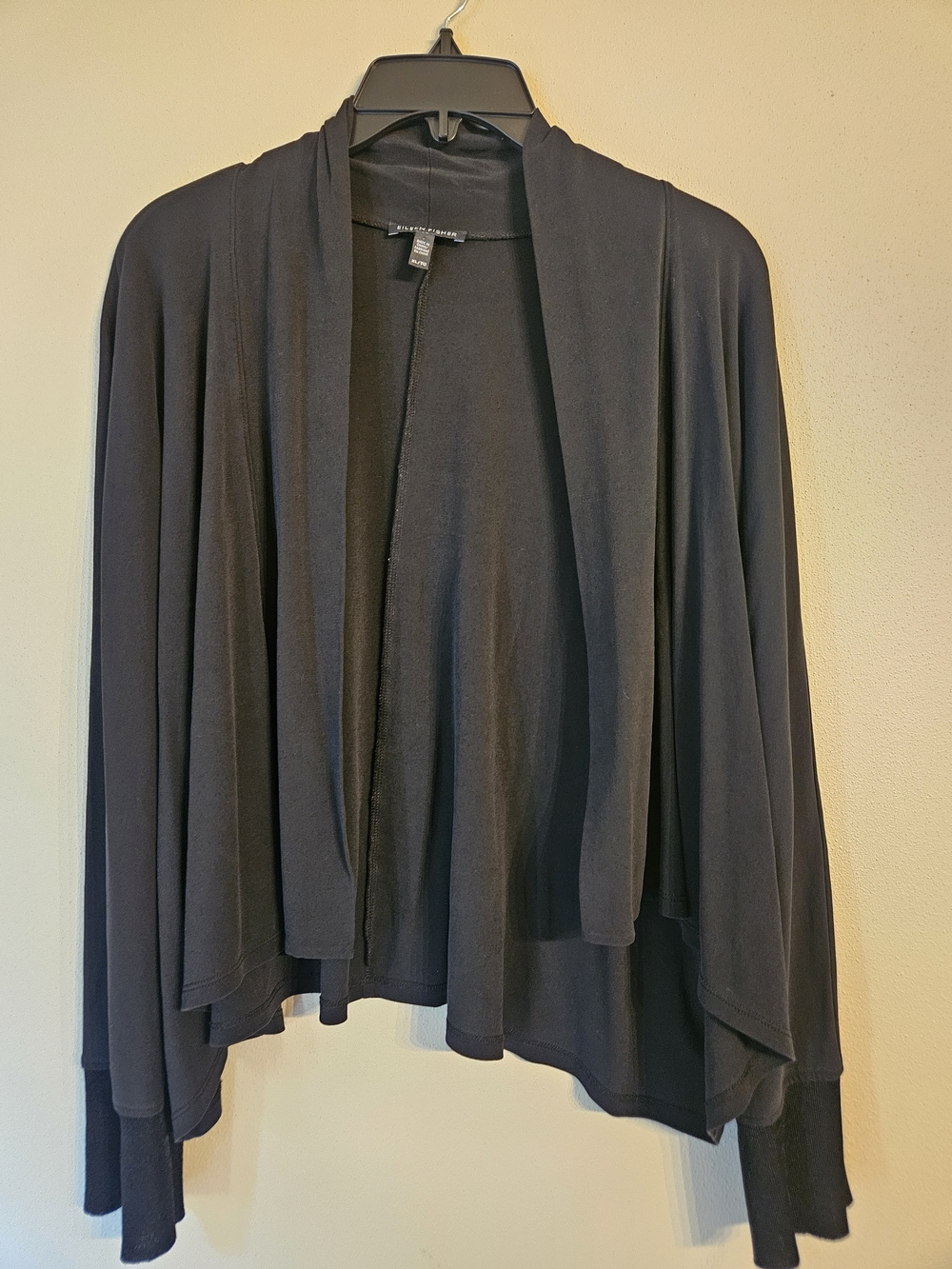 100% Silk Eileen Fisher Black Draped Open Cardigan - Picture 2 of 6